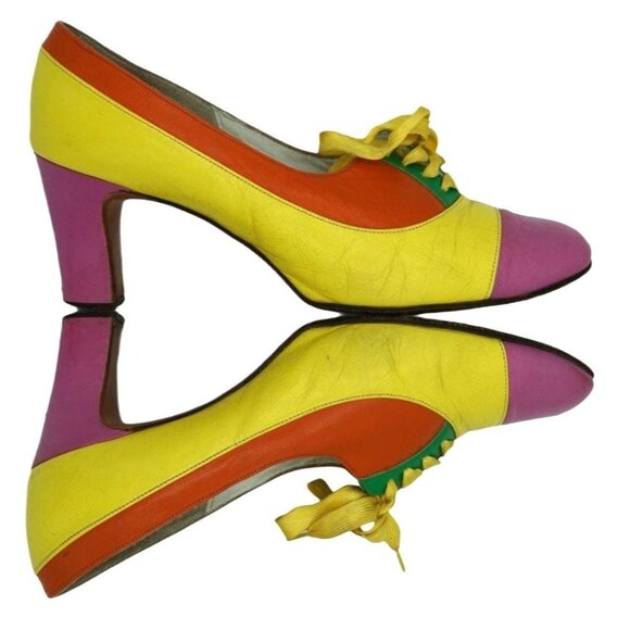Vintage 1960s 1970s Mackey starr Psychedelic Colorblock Heels Rainbow Mod Pumps - Picture 3 of 10